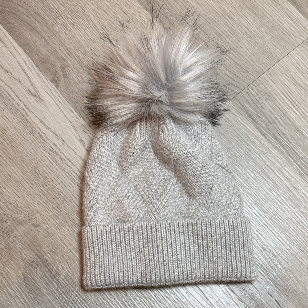 Anthropologie Cream Cable Knit Pom Beanie